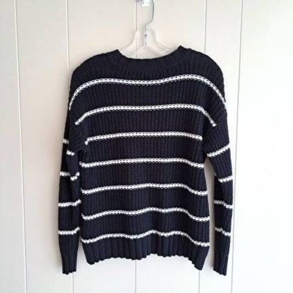 American Eagle Women's Rib-Knit Stripes Long Sleeves Sweater Black White Size XS - Picture 2 of 6